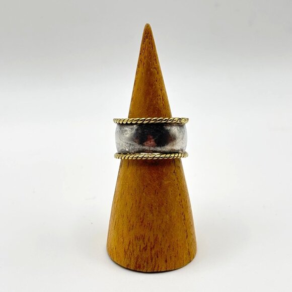 Two-Tone Twisted Rope Edge Sterling Silver Band Ring Mexico 925 - Picture 6 of 8
